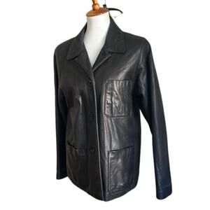 Vintage Luis Alvear Black Leather Jacket – Minimalist 90s Design, Size M